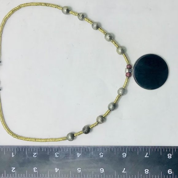 Metal And Wooden Beaded Chain Pendant Necklace, Handmade Light Weight Pendant - Picture 8 of 8